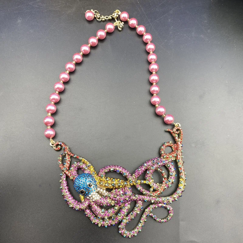 

Timeless Wonder Retro Beaded Zirconia Octopus Necklace for Women Designer Jewelry Luxury Brand Goth Runway Mediaeval Punk 4226
