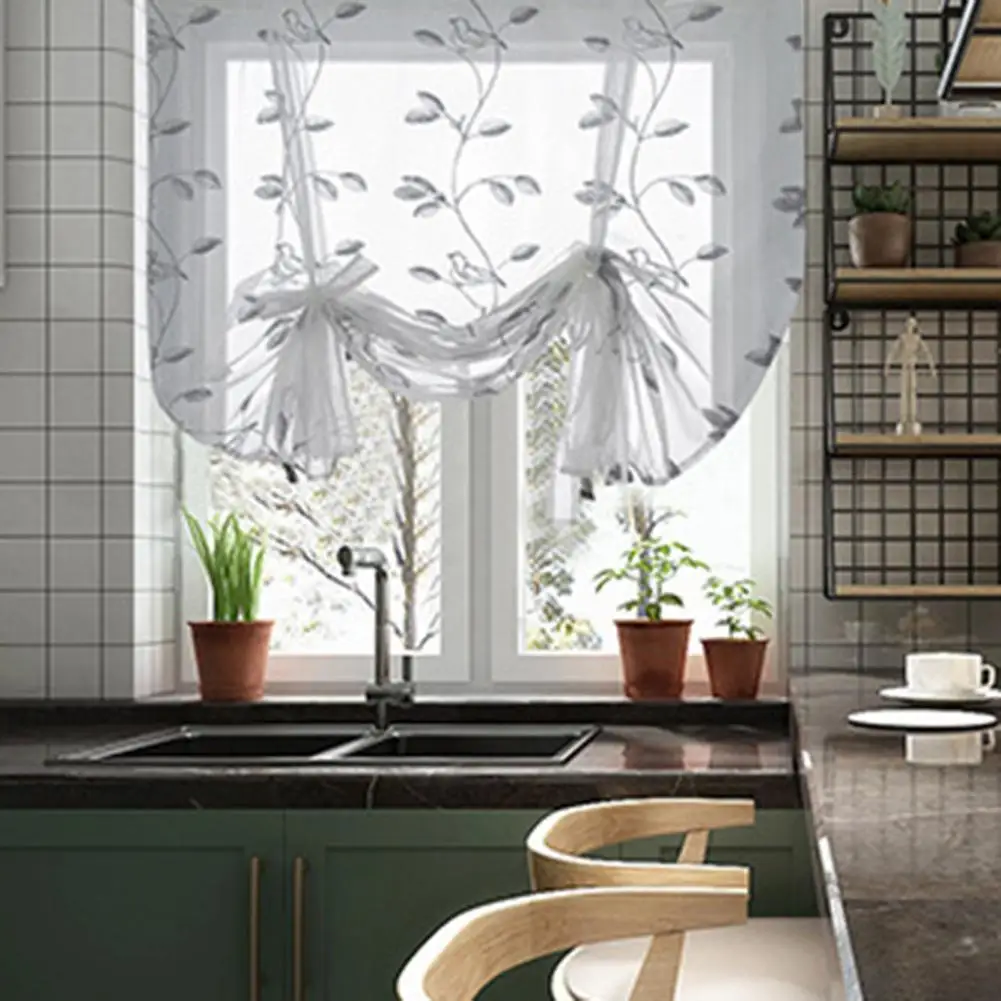 

Tulle Curtain Romantic Leaf Pattern Durable Pure Color Plant Simple Voile Drapes for Living Room