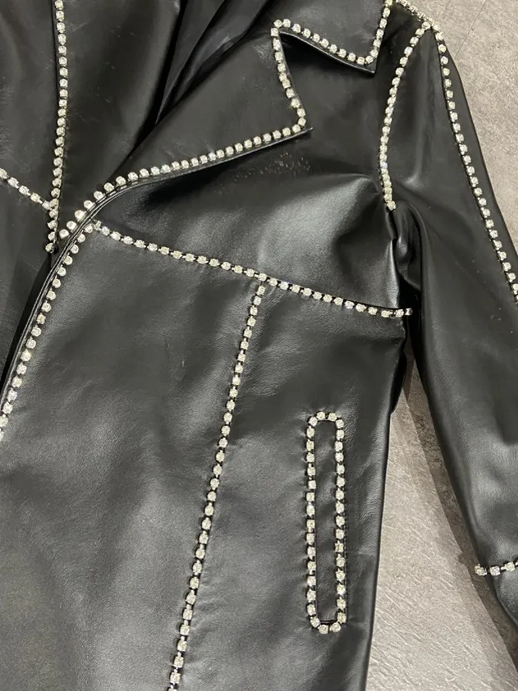 Тренчкот женский длинный из овечьей кожи дизайнерская уличная одежда с поясом