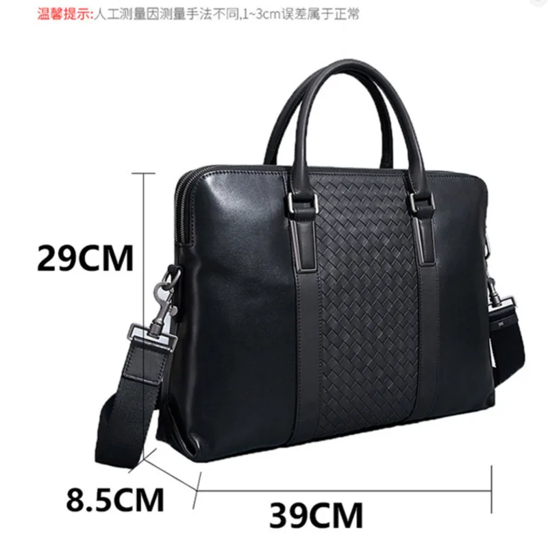 OYIXINGER High Grade Men's Briefcase For Men Handbag Soft Cow Leather Woven Business Office 15.6 Laptop Bag New Luxury Handbags
