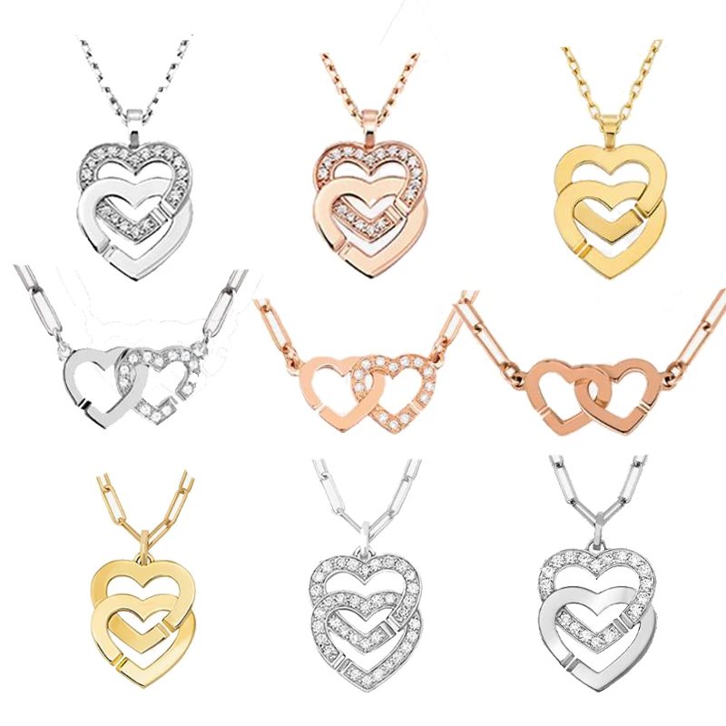 

Dinh Van Luxury Brand French S925 Sterling Silver Double Heart Pendant Necklace R10 Fit Women's Jewelry Valentine's Day Gift