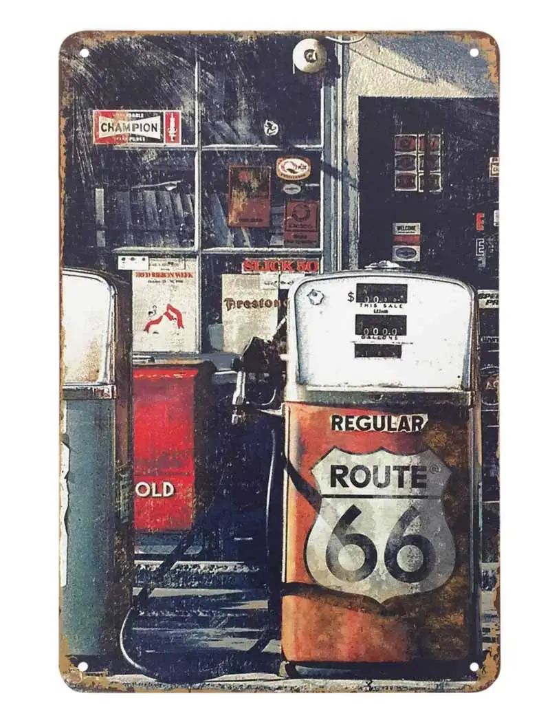 Жестяной знак AOYEGO Route 66 для нефтяной станции магазин автозаправочной винтажные