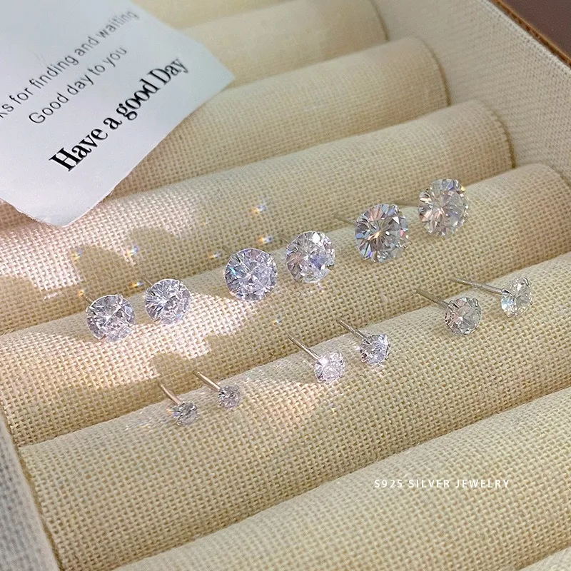 SA SILVERAGE стерлингового серебра 925 пробы мини-серьги-гвоздики с кубическим