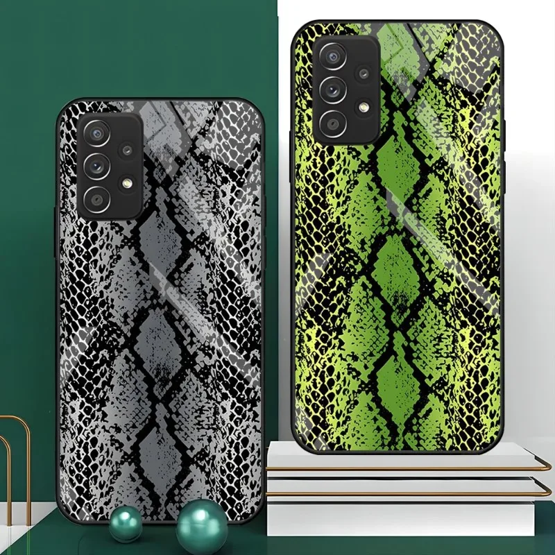 Snake Skin Print Animal Phone Case Glass For Vivo X70 Y 31S 55S 5G 73 Y30 IQOO 9 8 7 NEO5 S SE U5 Z3 76S S10 S10 E 12 S9 X60 PRO