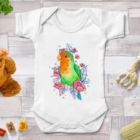 aesthetic watercolor parrot birds graphic fashion short sleeve toddler bodysuits exquisite casual new summer baby onesie