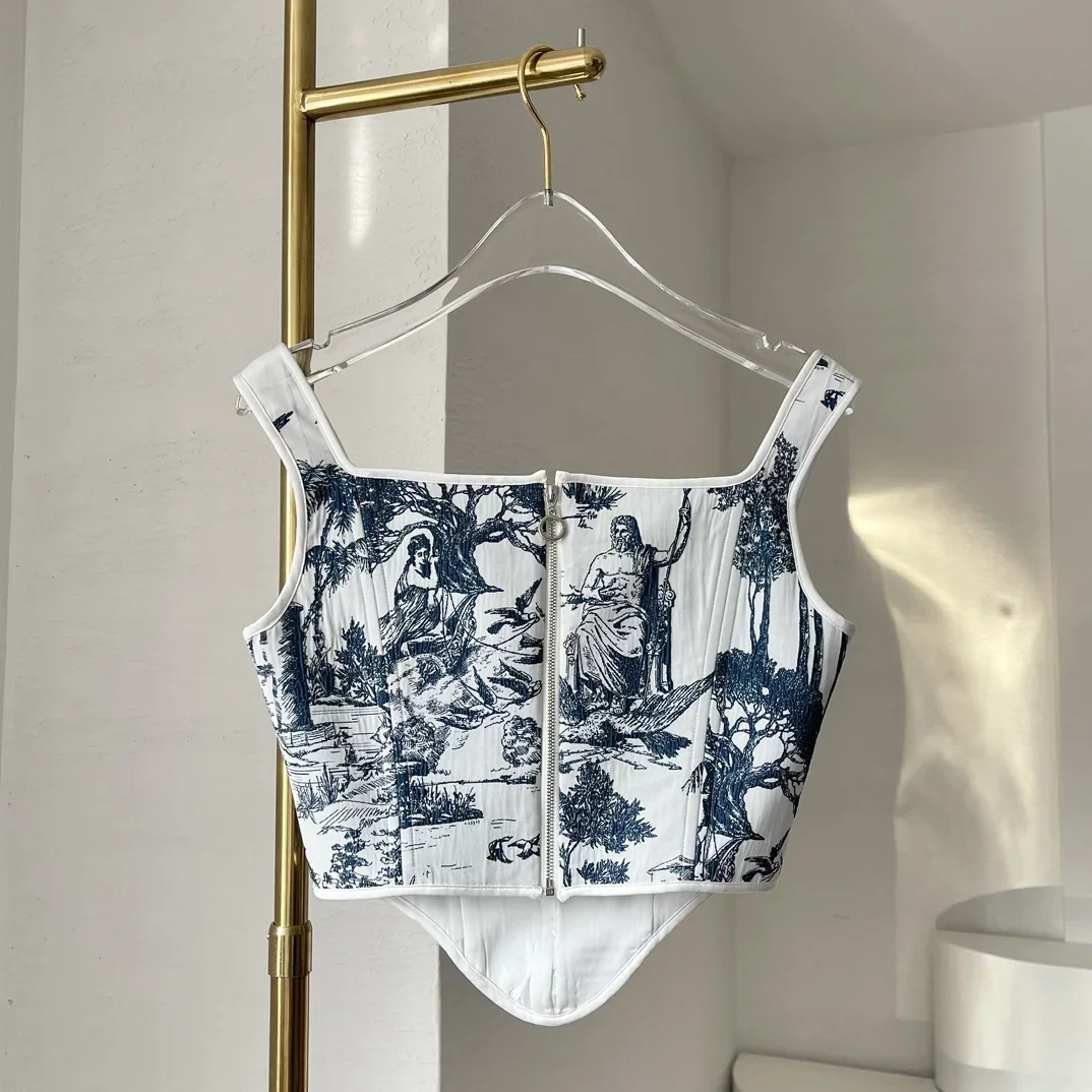 Женский укороченный жилет Domedeer с чернильным принтом без рукавов квадратным