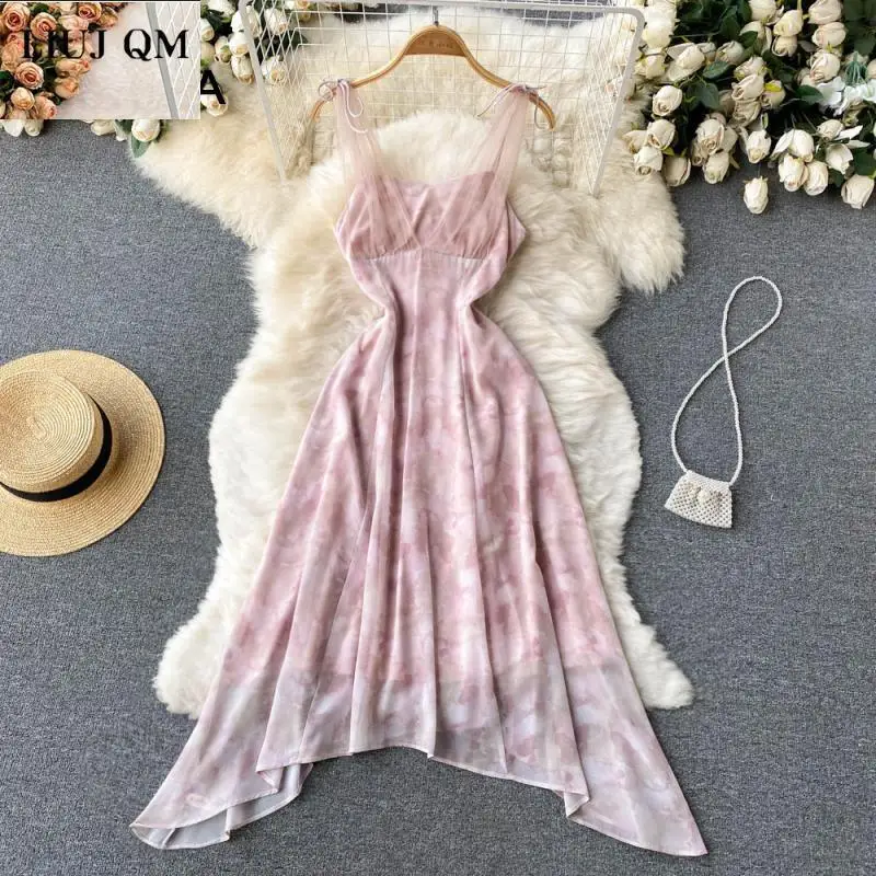 

Женское длинное платье в богемном стиле, шифоновое асимметричное вечернее платье без рукавов с высокой талией и принтом в стиле пэчворк, ле...