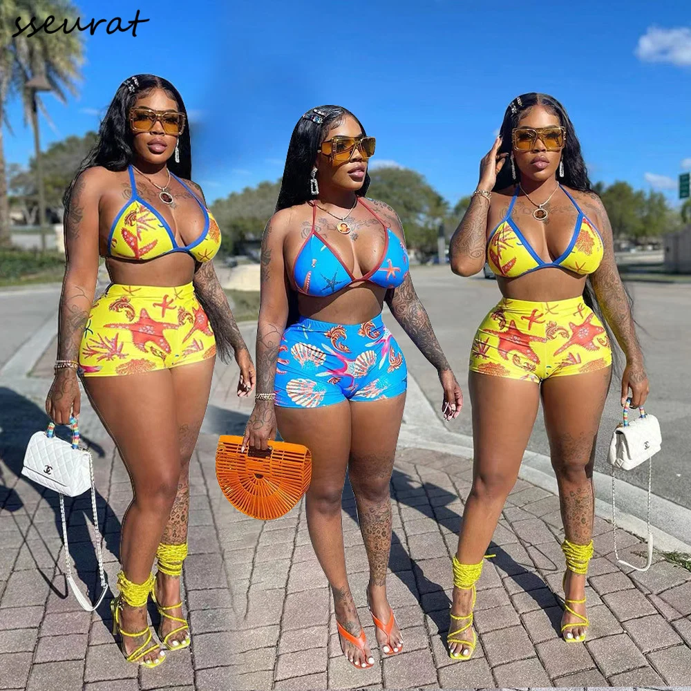 

Спортивный женский комплект из двух предметов SSEURAT, летний комплект из топа с бюстгальтером и шортов, пляжный спортивный костюм, спортивный ...