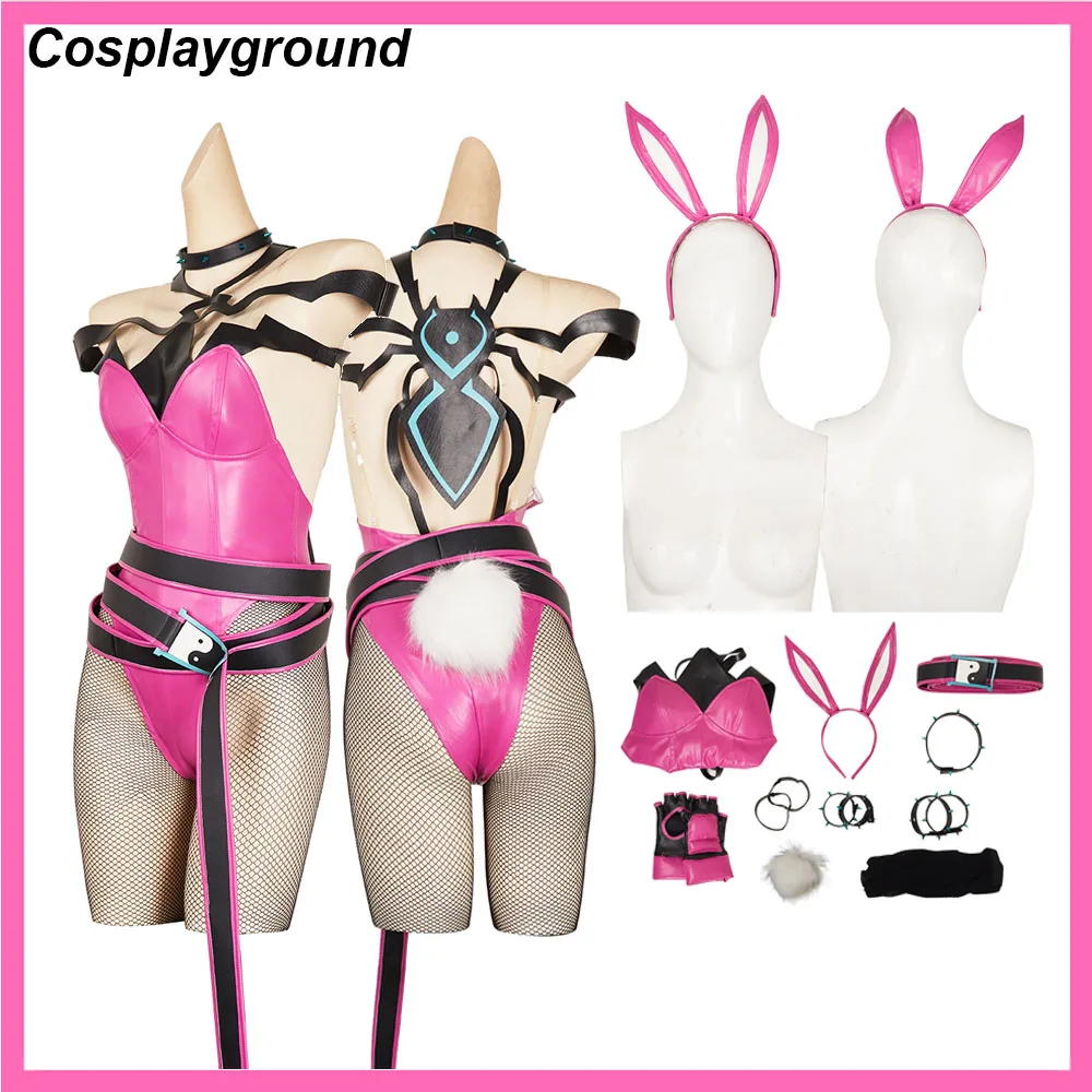 Han Juri Косплей Bunny Girl Женская одежда Розовый комбинезон с поясом Костюм SF Game Fighter