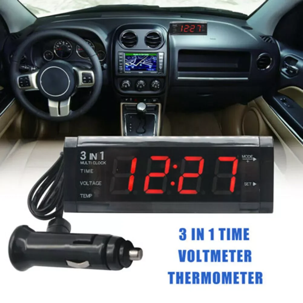 

NEW2023 3-In-1 12V Car Kit LED Thermometer + Monitor Voltmeter + Digital Display Clock Built-in Rechargeable Battery For Saving