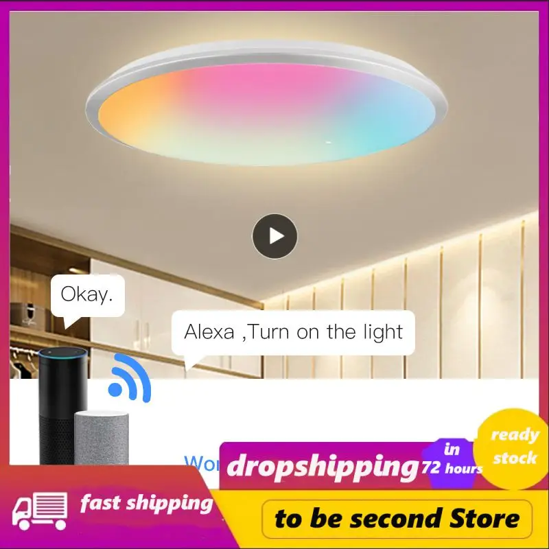 

Умный светодиодный потолочный светильник с дистанционным управлением, лампа с голосовым управлением через приложение, Rgb, теплый белый свет, с регулируемой яркостью, для умного дома