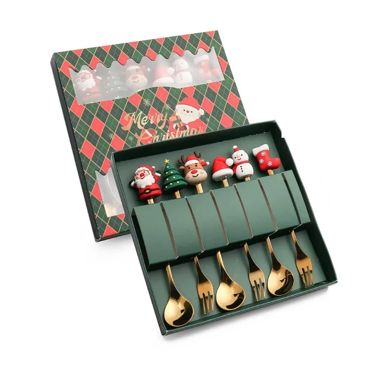 

Leeseph Christmas Coffee Spoons Forks Set Stainless Steel Spoon Forks Christmas Gifts for Kids Red Green Gift Box Set spoon