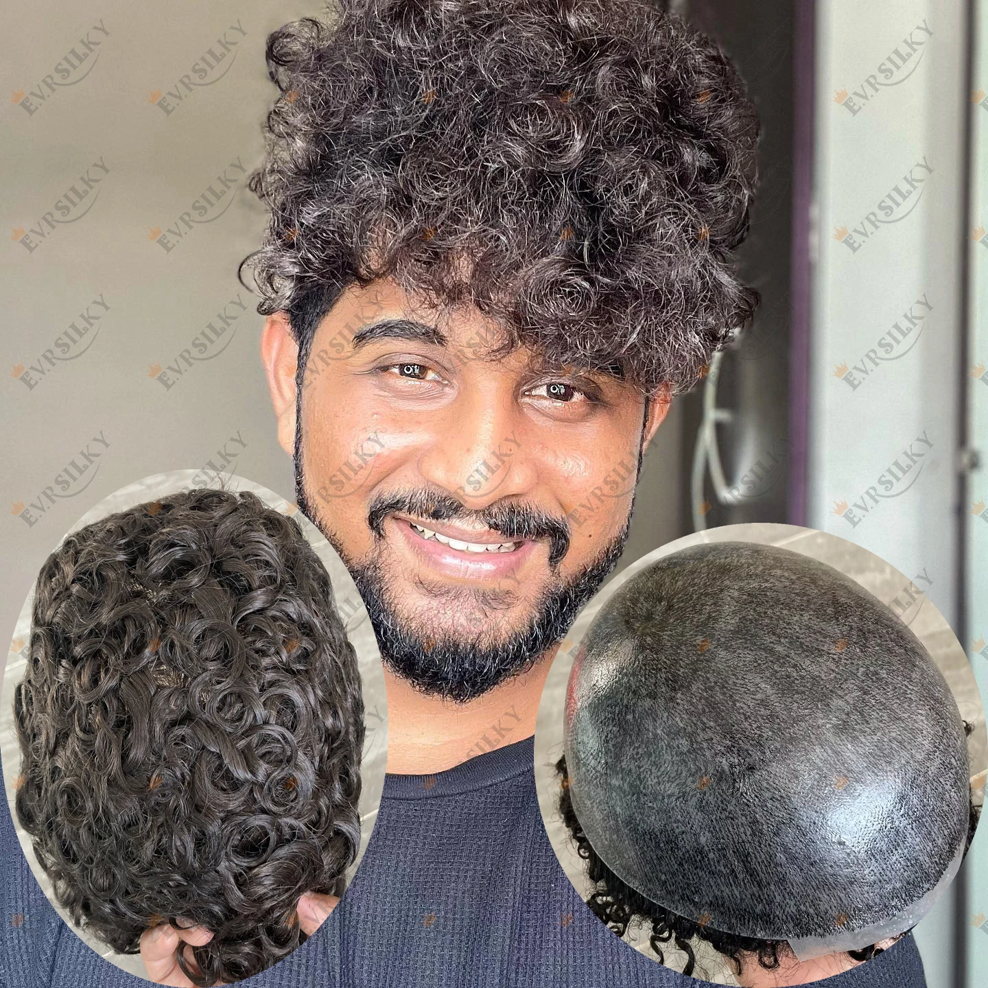 

20MM Curly Afro Natural Hair Pieces Human Hair Men Toupee Replacement System Weave Full Machine Injected Technical Men's Wig