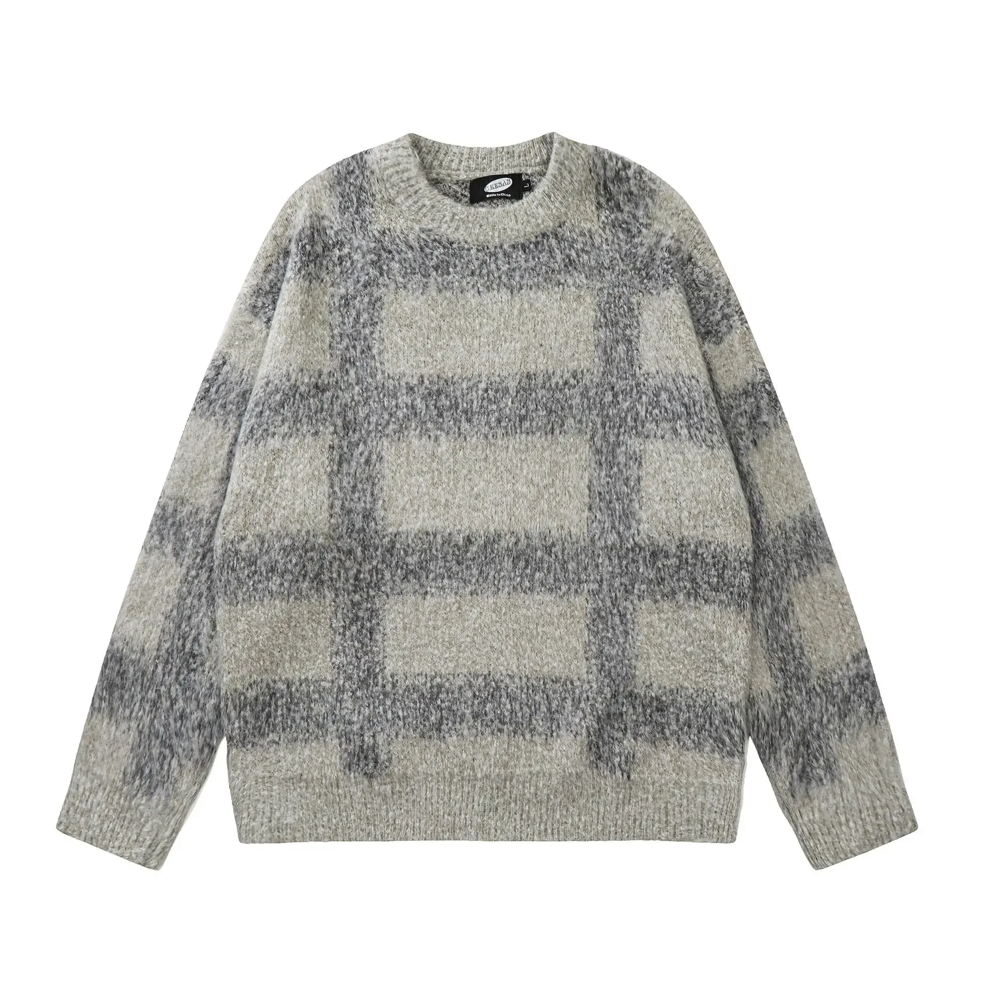 Модный клетчатый полосатый свитер мужской американский винтажный свободный