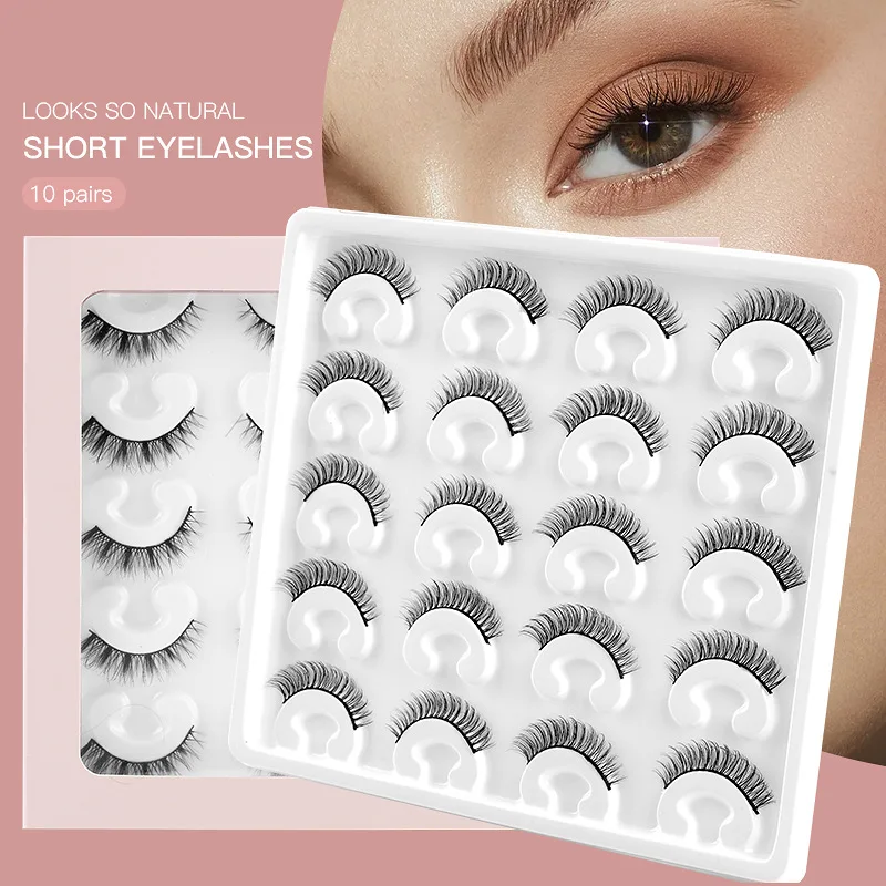 New 10 Pairs of Fake Eyelashes Imitation Mink Hair Curling Thick Simulation of Natural Short Eyelashes In Stock