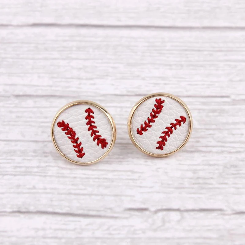 

Small Round Leather Embroidery Baseball Earrings For Women Men 2022 Mini Softball Leather Earrings Casual Sports Jewelry Gift