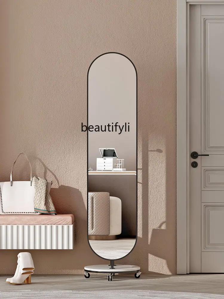 

cqy Light Luxury Rotatable Full-Length Mirror Clothes Rack Integrated Nordic Bedroom Floor Multi-Functional
