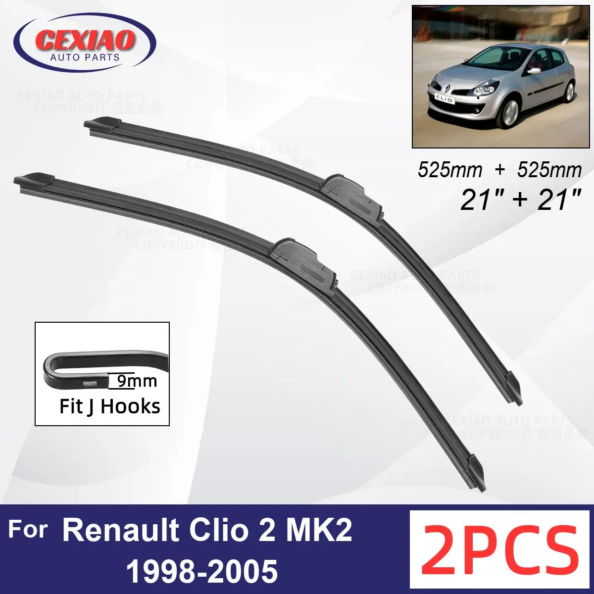 

Car Wiper For Renault Clio 2 MK2 1998-2005 Front Wiper Blades Soft Rubber Windscreen Wipers Auto Windshield 21"+21" 525mm 525mm