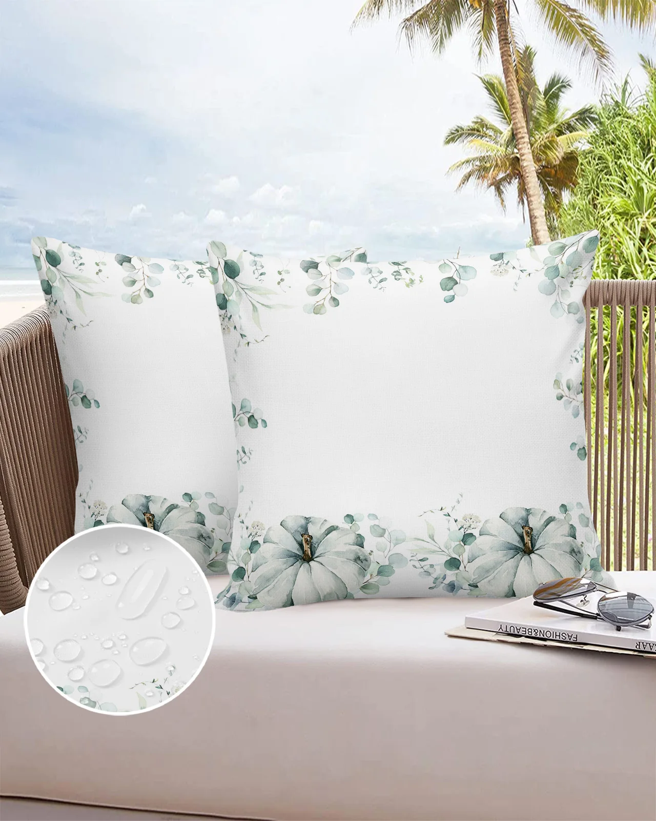 

2/4PCS Thanksgiving Autumn Eucalyptus Pumpkin Waterproof Decorative Sofa Pillowcase Case Garden Yard Cushion Cover