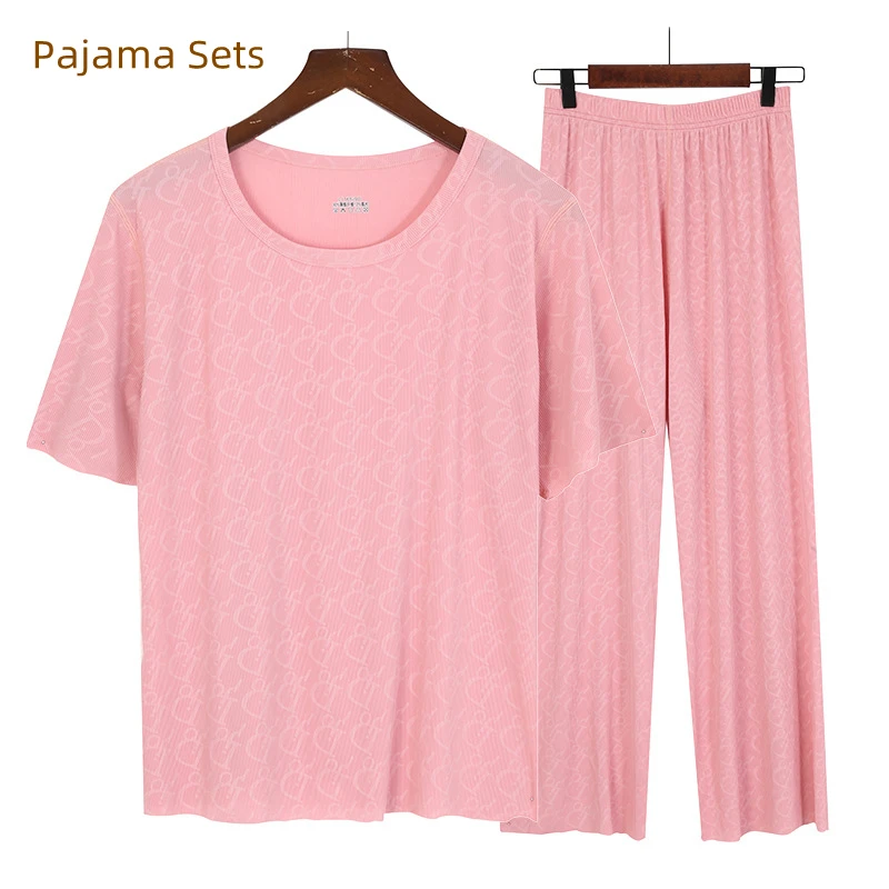 Summer Pajama Female Thin Pajama Sets Short -sleeved Trousers Night Clothes Soft Cool Pajamas for Women Pijama Mujer Loungewear