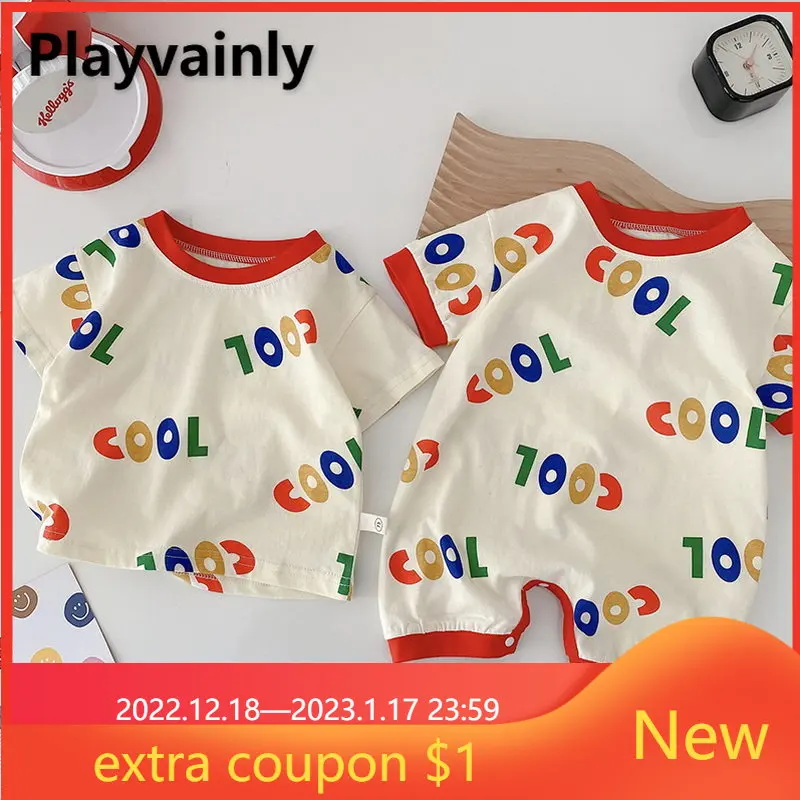 

Летняя семейная Одинаковая одежда для мальчиков и девочек, комбинезон с коротким рукавом и надписью абрикосового цвета, хлопковая футболка...