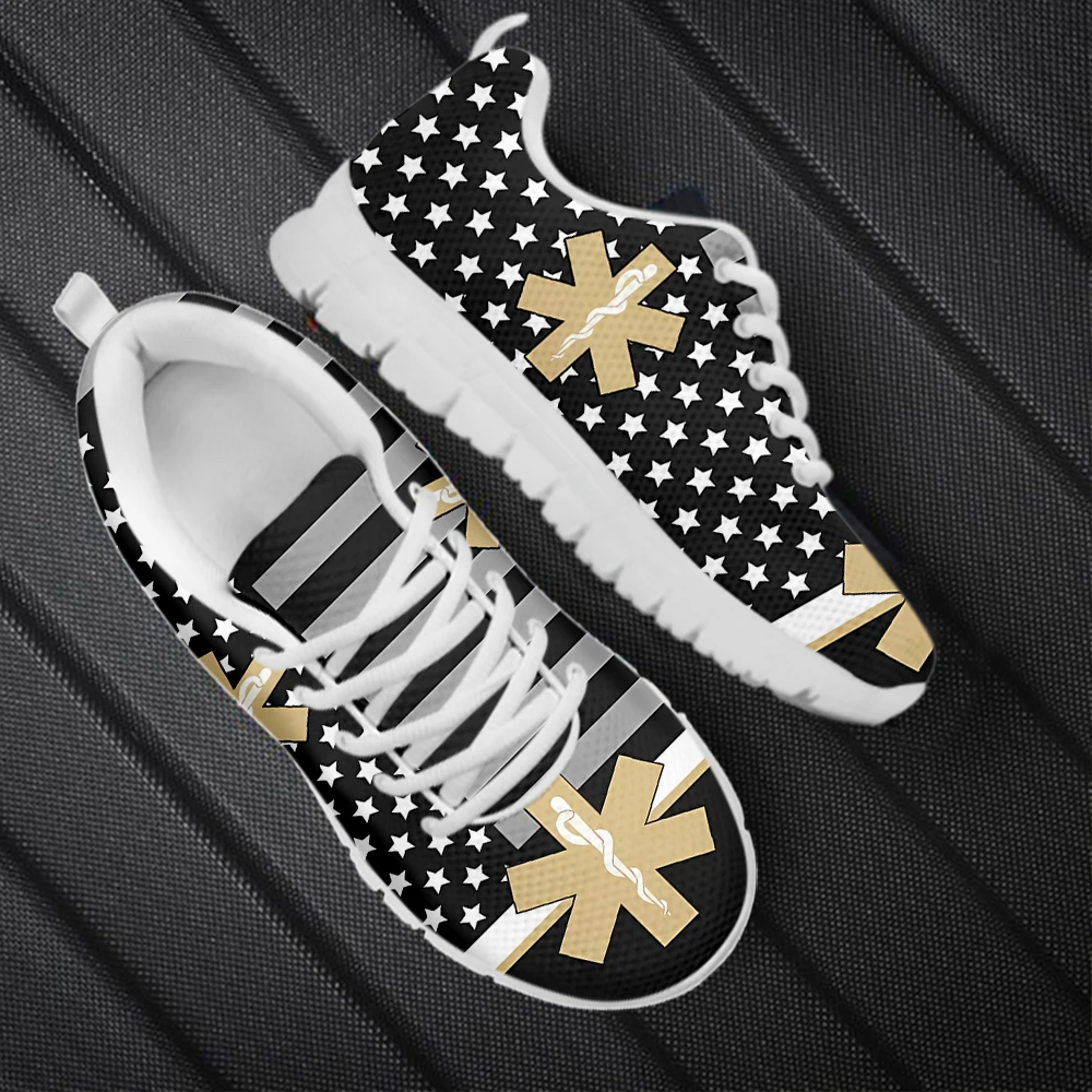 

INSTANTARTS EMT First Responde USA Pattern Lace-up Casual Sneakers Wear-Resistant Flat Shoes Outdoor Trekking Shoes Dropshipping