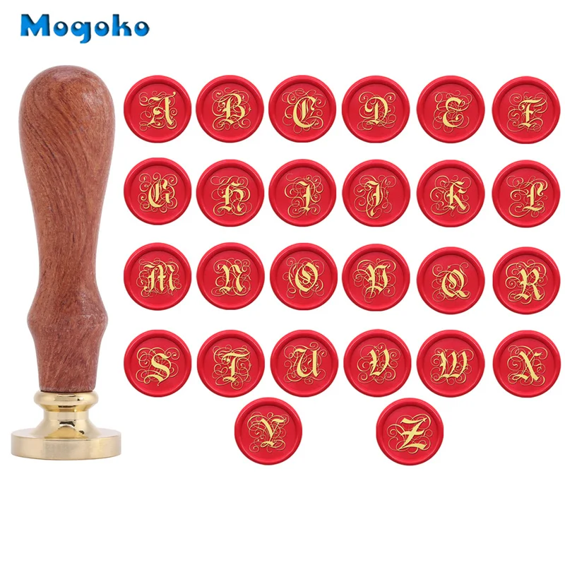 Штампы Mogoko с деревянной ручкой 26 букв алфавита