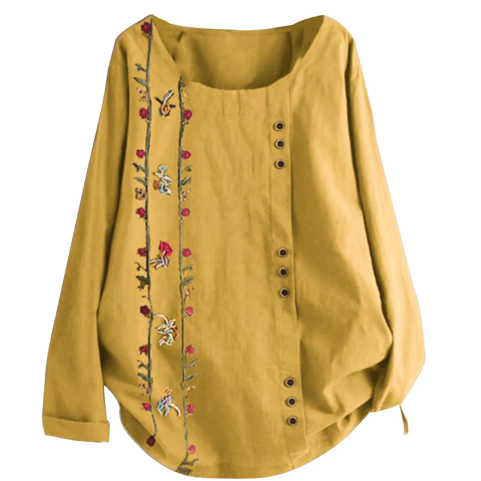 Женская Повседневная Свободная льняная блузка на пуговицах в стиле бохо