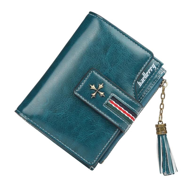 

Маленький кошелек Baellerry из вощеной кожи для женщин, Модный бумажник на молнии с монетницей и застежкой, держатель для карт, зеленые женские к...