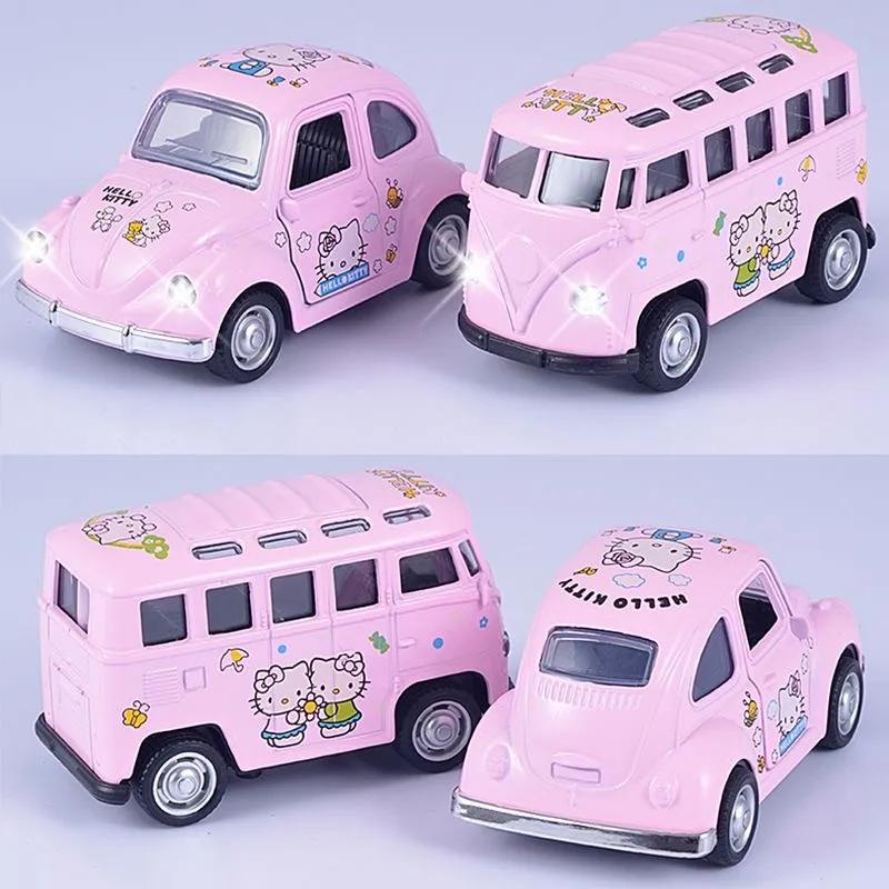 

Розовая кавайная металлическая модель автомобиля Hello Kitty, Классический ретро жук, модель спортивного автомобиля, настольное украшение авто...