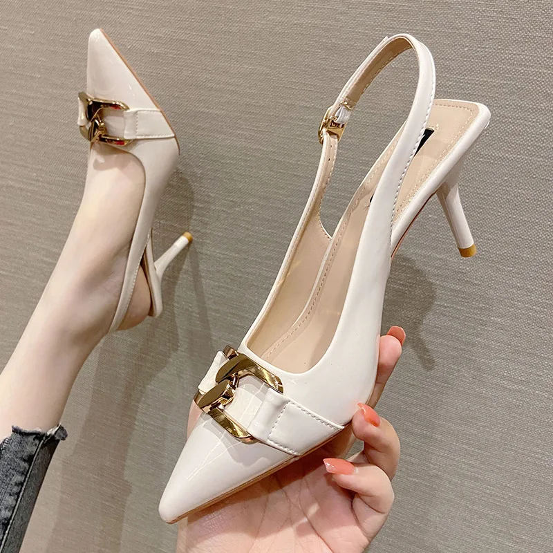 

6cm New Fashion Sandals High Heels Female Ankle Wrap Pointed Toe Leather Women Shoes 38 39