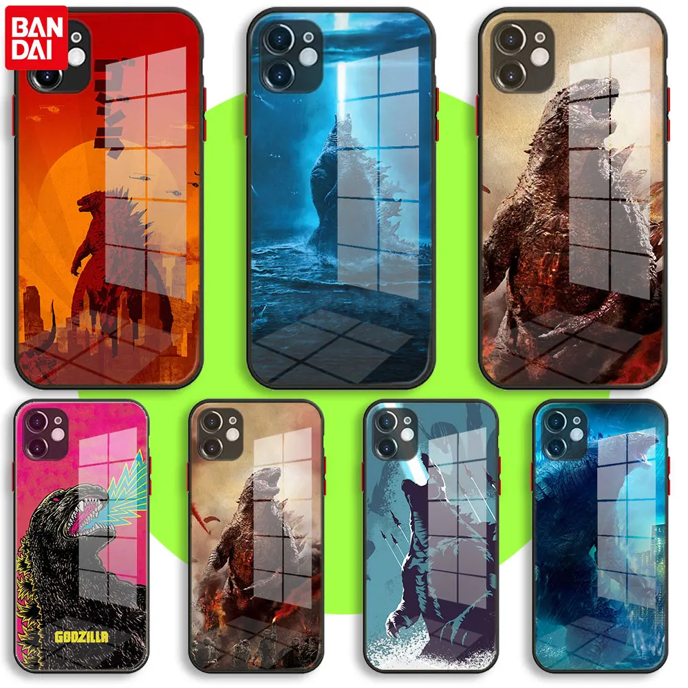 

BANDAI Black Soft Glass Case For iPhone 13 11 12 Mini Pro Max XS XR X 7 8 6 Plus SE2 Silicone Protection Cover Godzilla