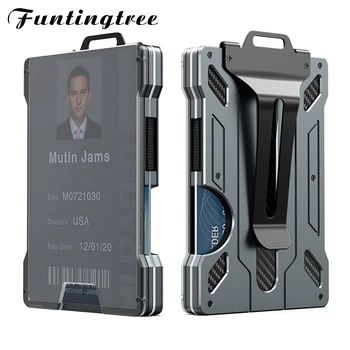 Wallet For Men Slim Aluminum Metal Money Clip with 1Clear window ID Badge Holder RFID Blocking Holds up 15 Cards with Cash Clip