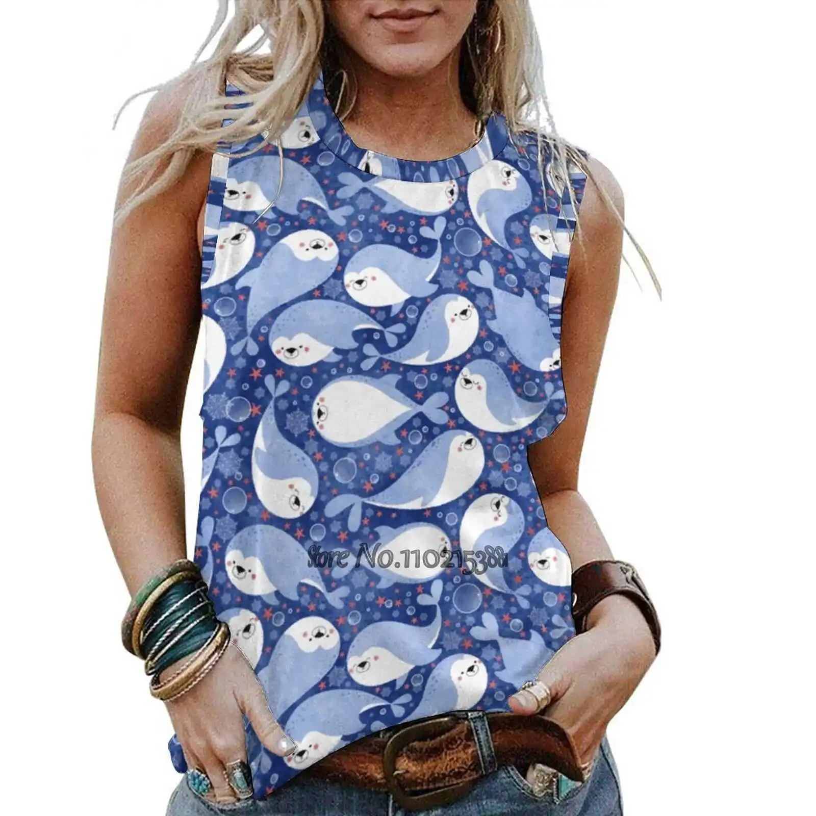 

Swimming Seals Women Tank Camisole Fashion Loose Casual Vest Sexy Tank Top Girls T-Shirt Pattern Design Repeat Pattern Seal