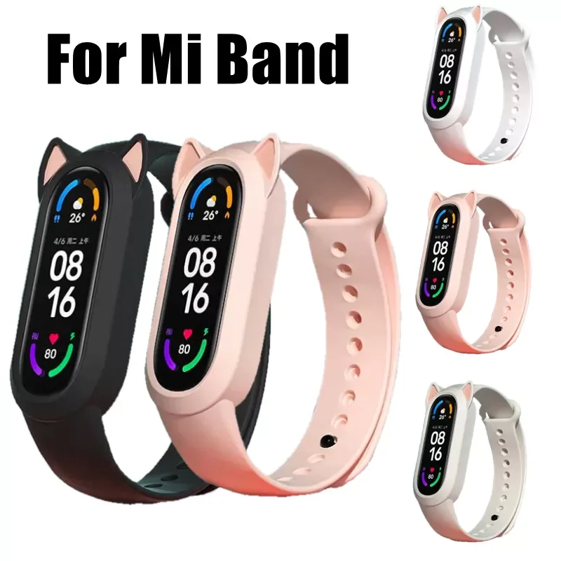 

Cute Strap For Xiaomi Mi Band 7 6 5 4 Cartoon Cat Ear Case Silicone Band Replacement Belt for MiBand6 Miband5 Miband7 Wristband