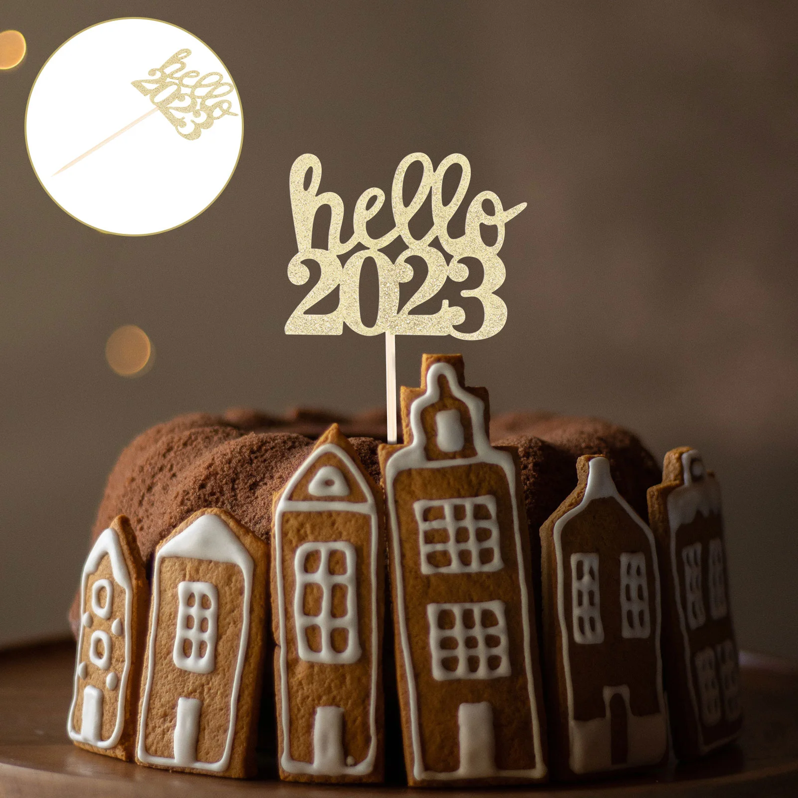 

Cake New Year Insertedcupcake Toppers Topperparty Decoration Decorative Picks Decorationsglitter Dessert Rose Gold Theme