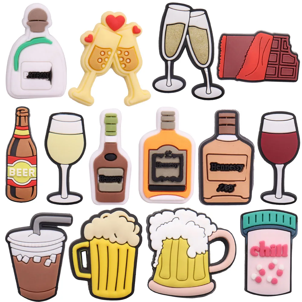 

1Pcs Drink Beer Chocalate Red Wine Mile Tea Champagne PVC Garden Shoe Charms Shoes Decorations Fit Wristbands Sandals Croc Jibz