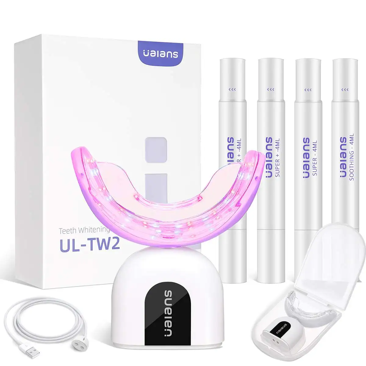 

Professional Teeth Whitener 32X LED Blue-Violet and Red Light, 3 Teeth Whitening Gel, Soothing Gel, Storage Box, 10 Minute Timer