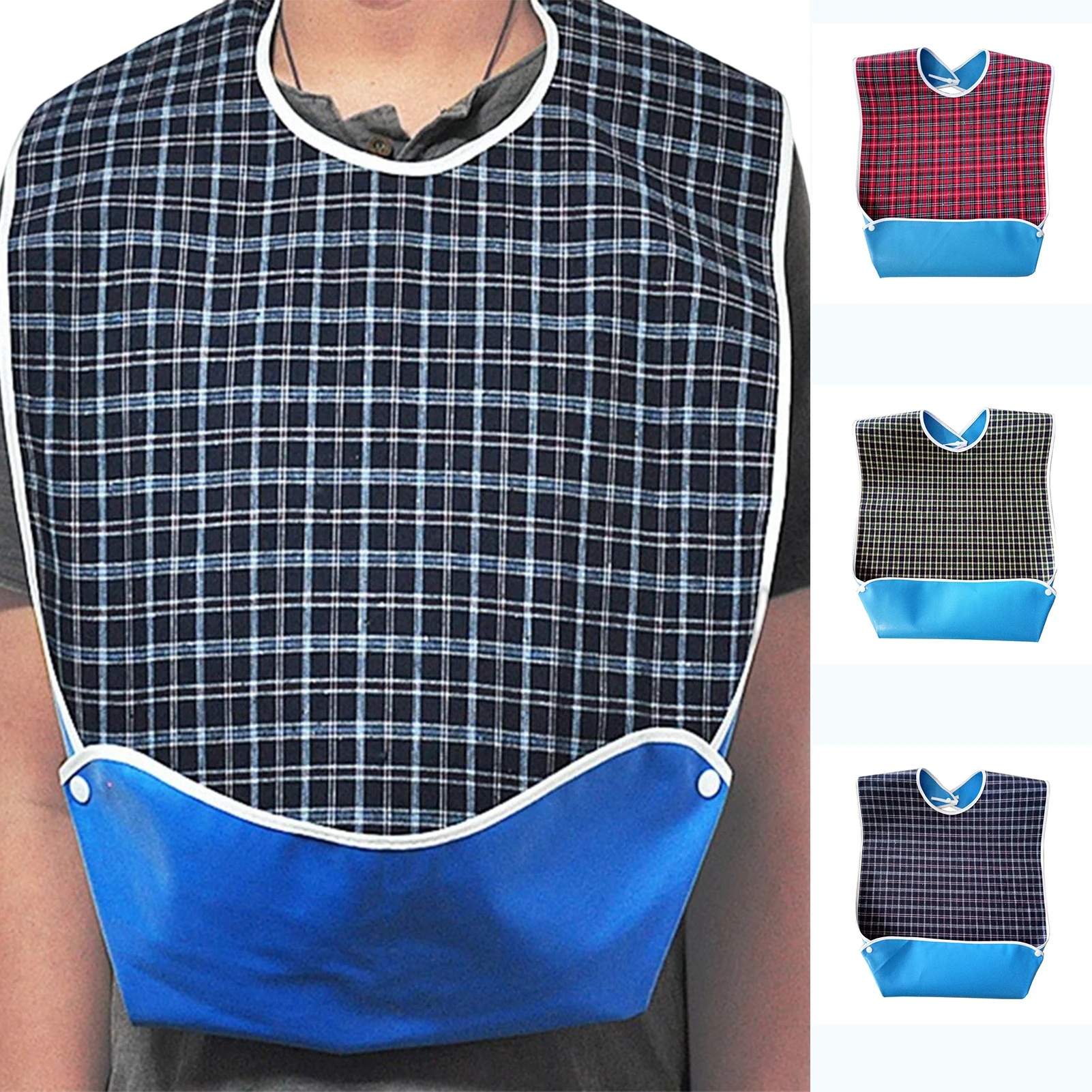 

New 3 Pcs Adult Bibs Plaid Print Large Washable Bib For Elderly Senior And Disabled Adult Bib For Home Washable Adult Bib