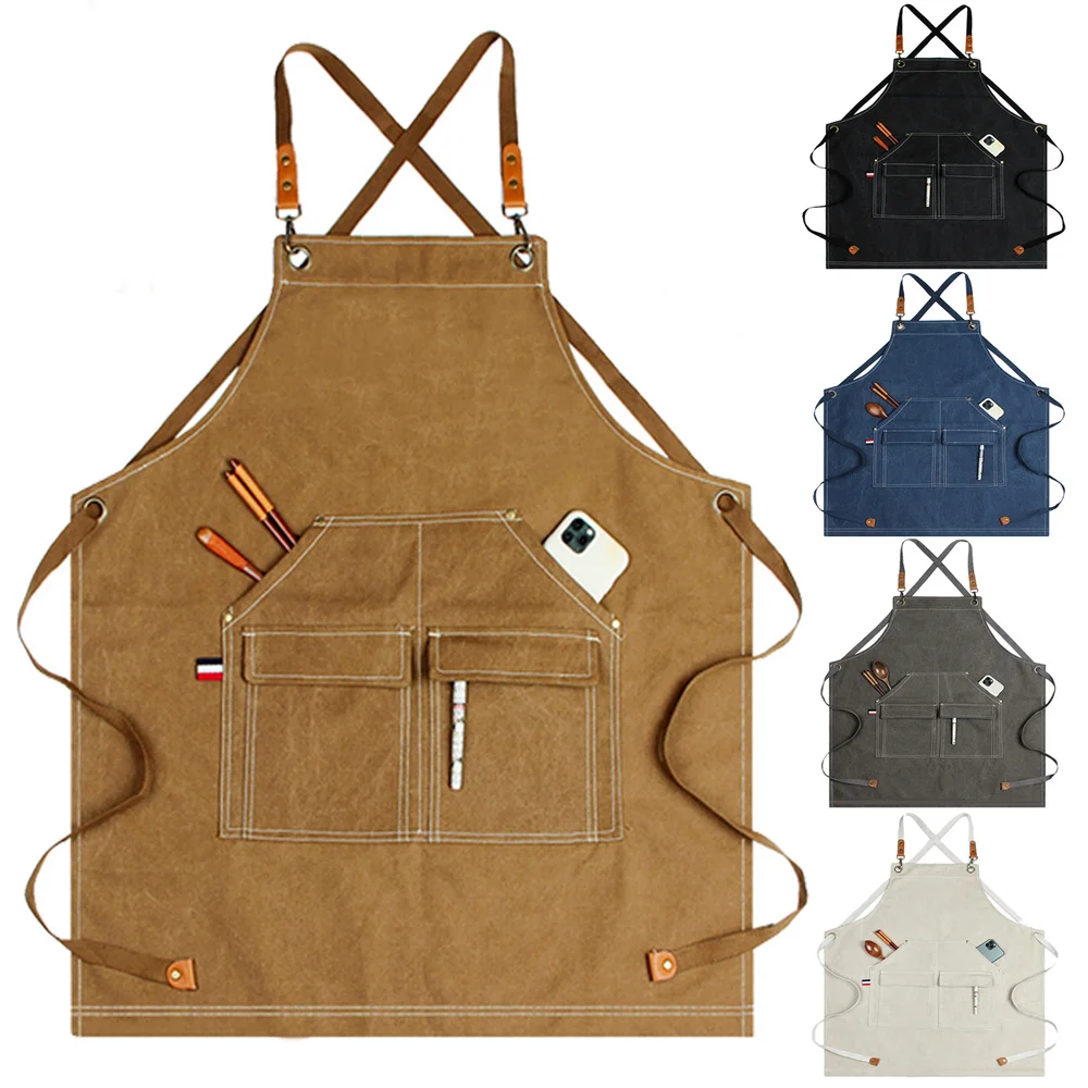 

Adults Thicken Antifouling Housekeeping Cooking Apron with Pocket Adjustable Couples Canvas Aprons for Barber Barista Worker