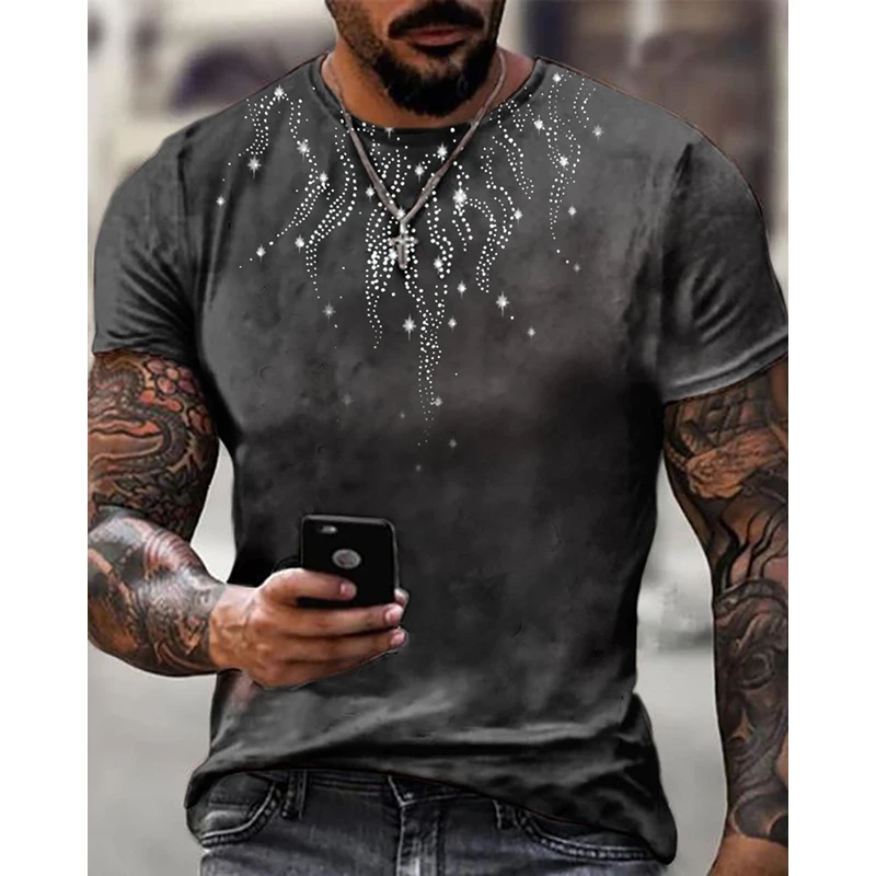

New High Quality Fashion Mens Clothing Oversized Tee y2k Fire Rhinestone Designer Short Sleeve Top Holyday Casual Street t-shirt