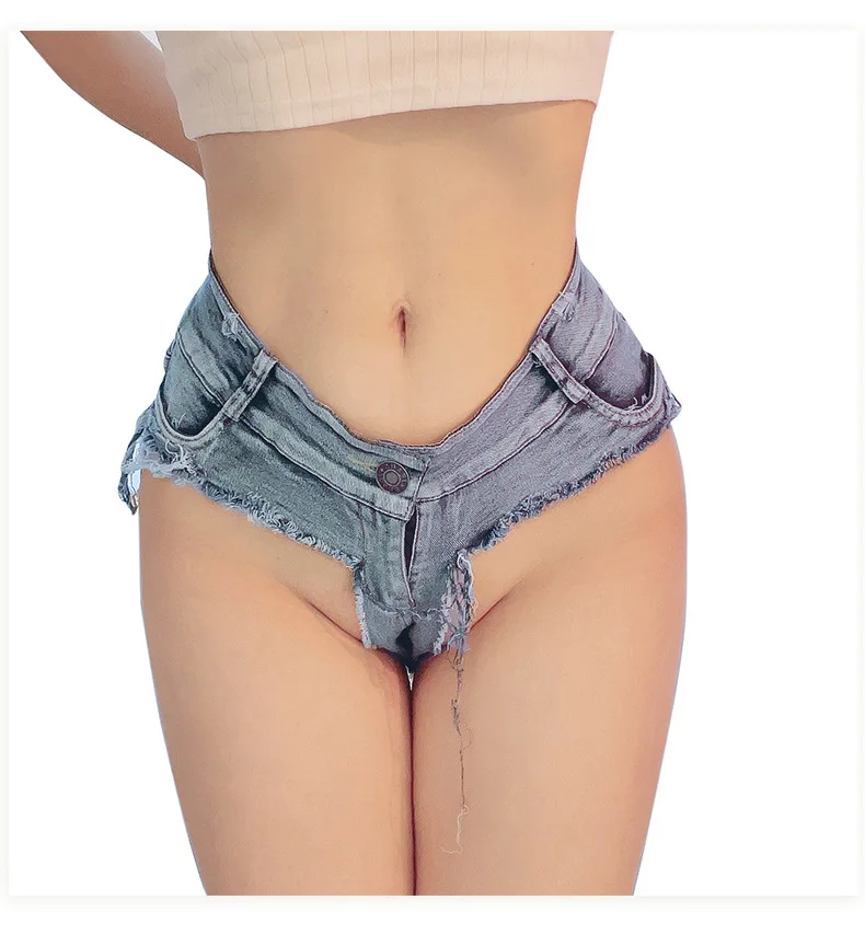 Women Sexy Low Waist  Elastic Denim Shorts Fashion Mini Shorts Thong Nightclub Hotpants