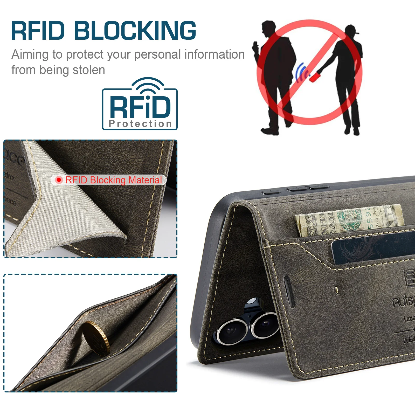 Кожаный чехол AUTSPACE в стиле ретро для iPhone 16/16 Pro/16 Plus/16 Pro Max флип-чехол с