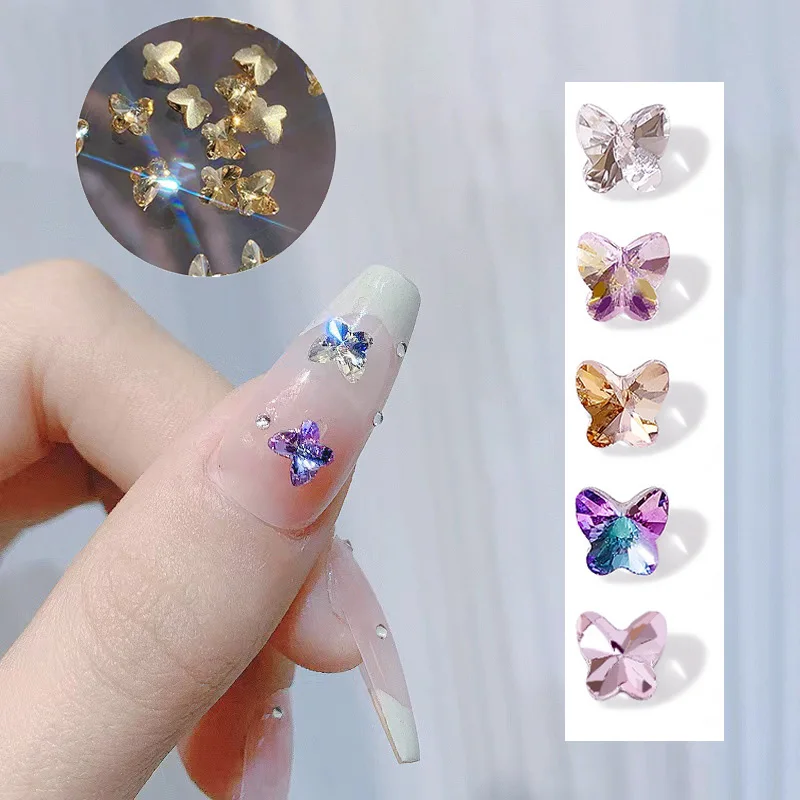 

20Pcs Crystal Butterfty Nail Art Decoration K9 Pointy Nail Parts 3D Nail Charms Manicure Accessories Moonlight Ornament Supplies