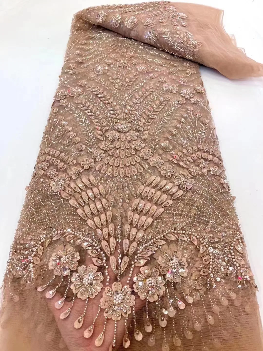 Фиолетовая кружевная ткань ZZWXF с 3D блестками