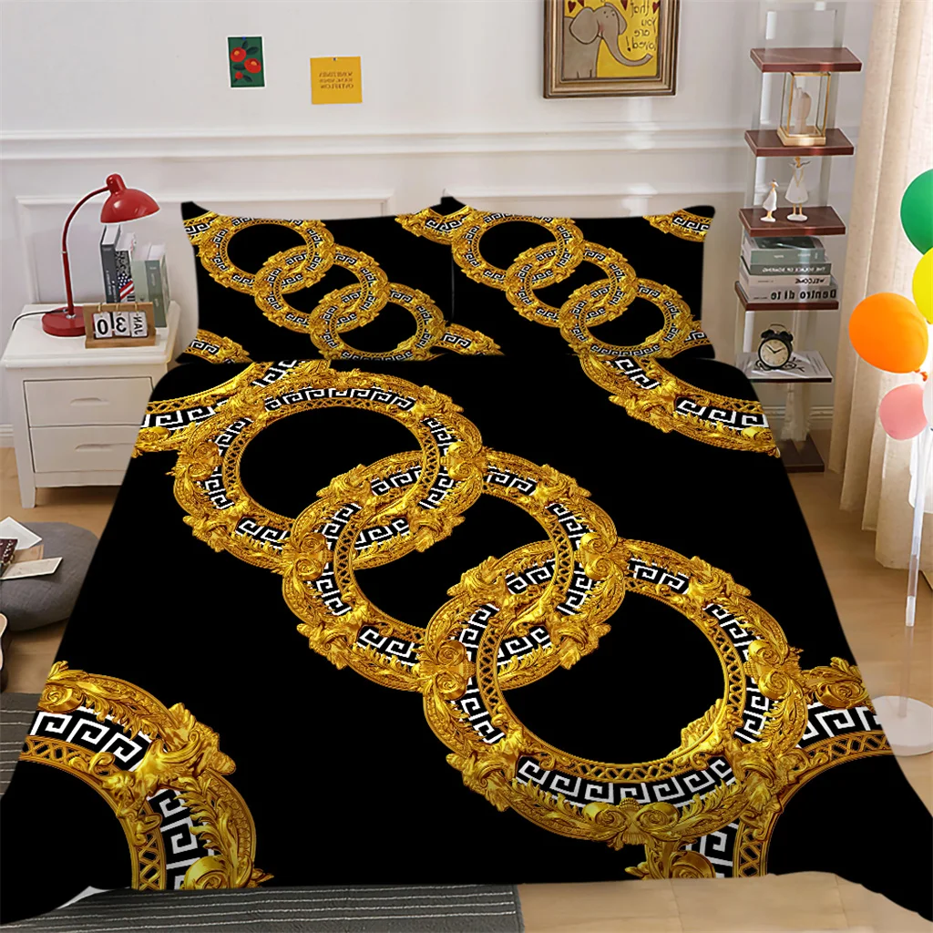 

Luxury Black Gold Geometric Durex 3Pcs Queen King Full Size Duvet Cover Bedding Linen Set Bedspread For a Child 200x200 240x220