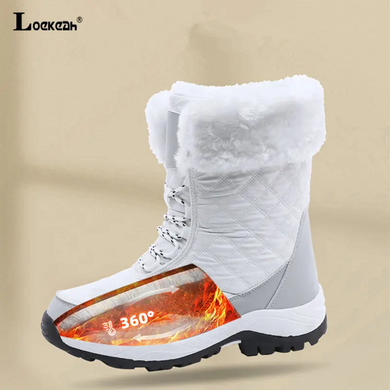 Women Plus Velvet Winter Climbing Tourism Trekking Sneakers Female Warm Non-slip Hiking Shoes Outdoor Wear-resistant Snow Boots