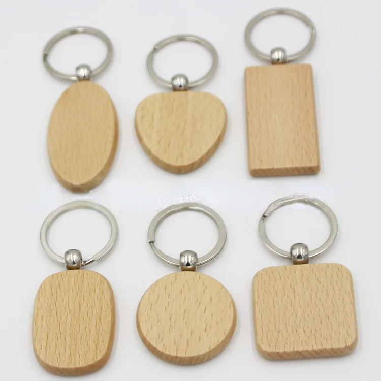 Пустые круглые прямоугольные деревянные брелки для ключей Сделай Сам рекламная