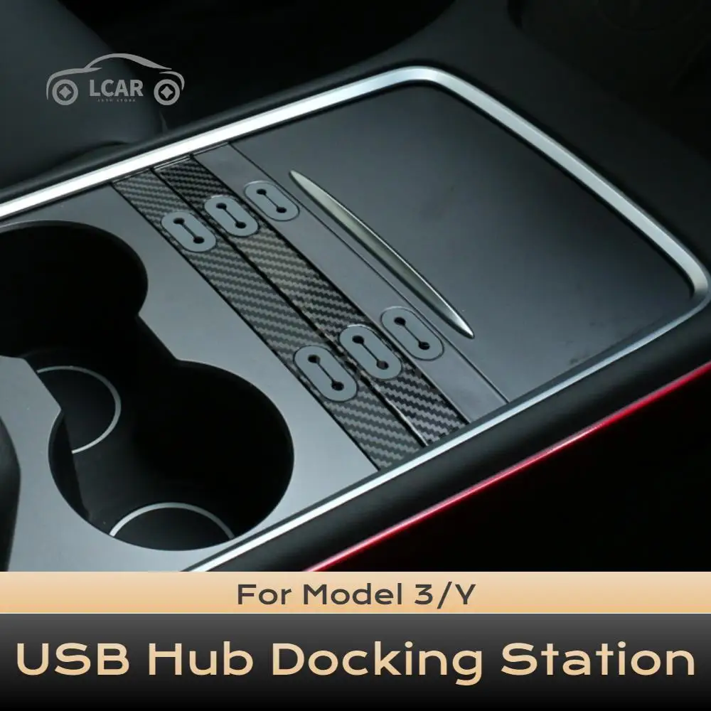 For Tesla Model 3 Y USB Hub Docking Station Center Console Control Data Line Storage Organizer Charging Cable Bar Accessories
