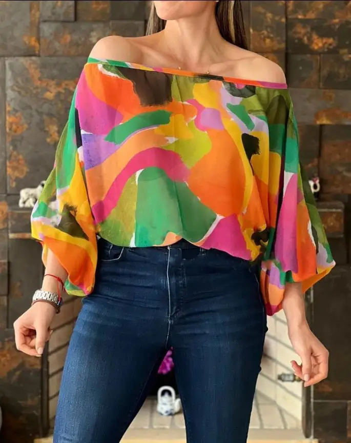 

Off Shoulder Allover Print Lantern Sleeve Top Colorblock Lantern Sleeve Tied Detailed Top 2023 Solid Blouse Office Clothing